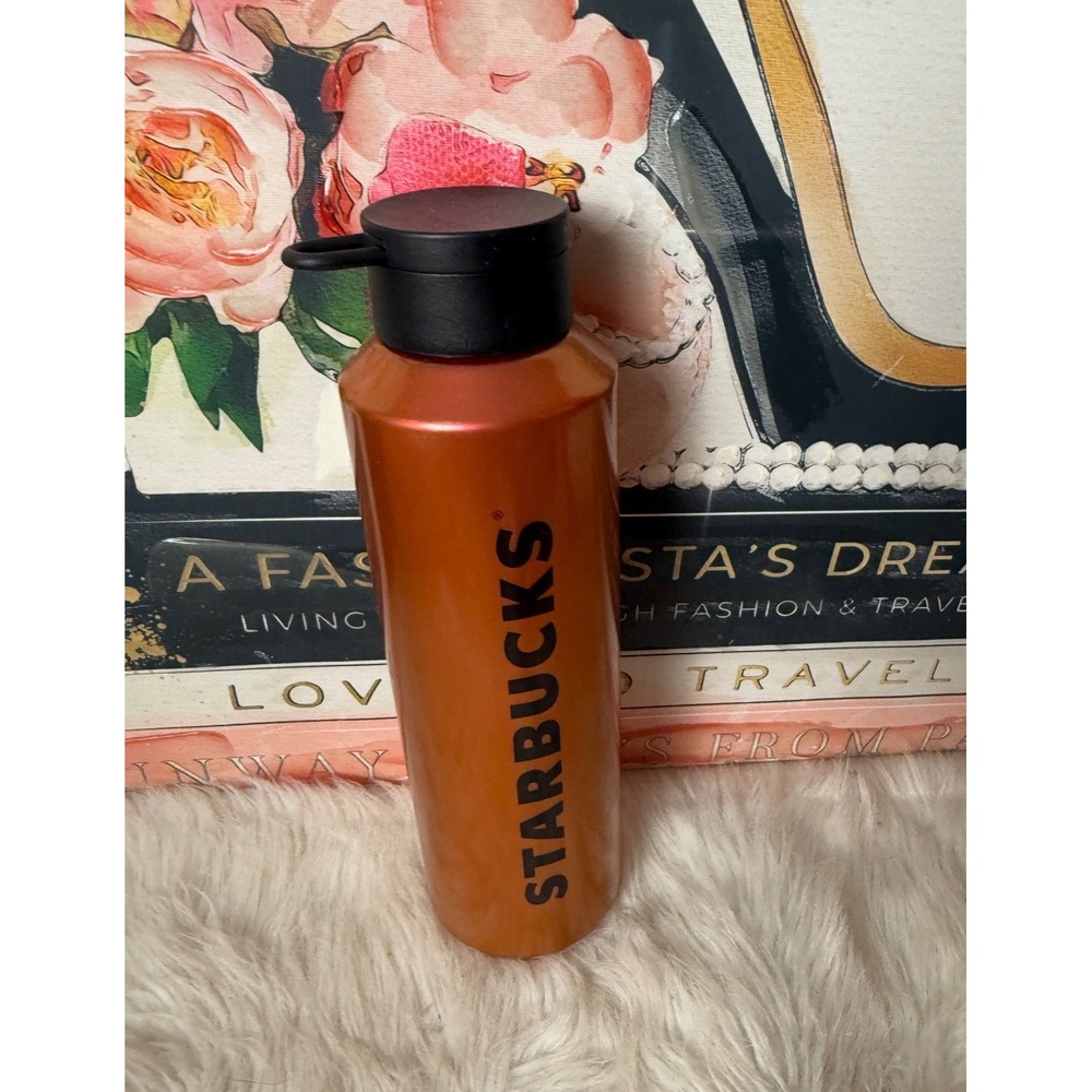 Starbucks Metallic Orange 24oz Reusable Water Bottle Black Logo SKU 011148669